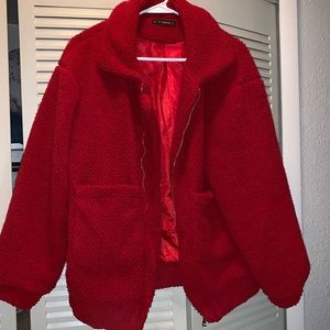 Zaful Red oversized teddy coat